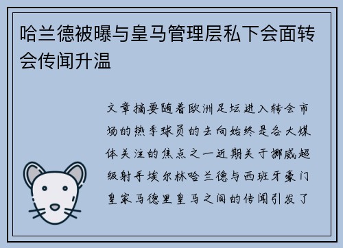 哈兰德被曝与皇马管理层私下会面转会传闻升温 哈兰德被曝与皇马管理层私下会面转会传闻升温